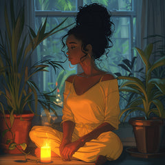 ELEVEN Tranquil Evening, Afro Woman Contemplating, Thinking Woman, Relaxing Home Decor Wall Art, Peaceful Meditation Art Print, Digital
