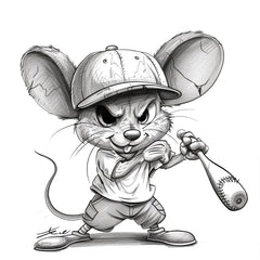 TWELVE Vintage Style Baseball Mouse Illustration, Black and White Sports Wall Art, Cute Animal Drawing, Retro Mice Sketches, Comical Rodent