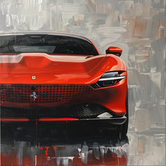 EIGHT Sports Car Canvas Art Digital Modern Abstract Ferrari Painting, Large Wall Decor Office Artwork Luxurious Automobile Print Red Vehicle