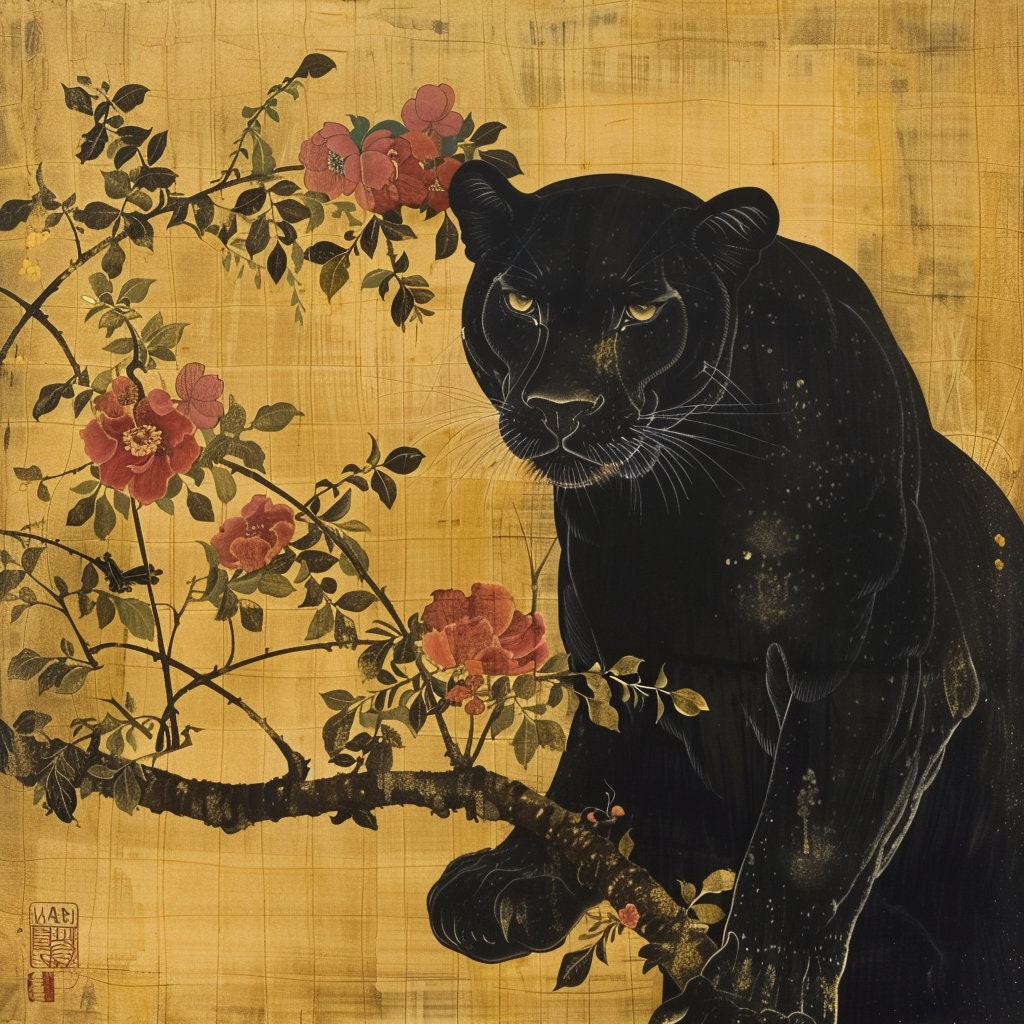 FOURTEEN Majestic Black Panther Wall Art Print, Digital Download, Jungle Wildlife Illustration, Exotic Animal Home Decor, Big Cat Artwork