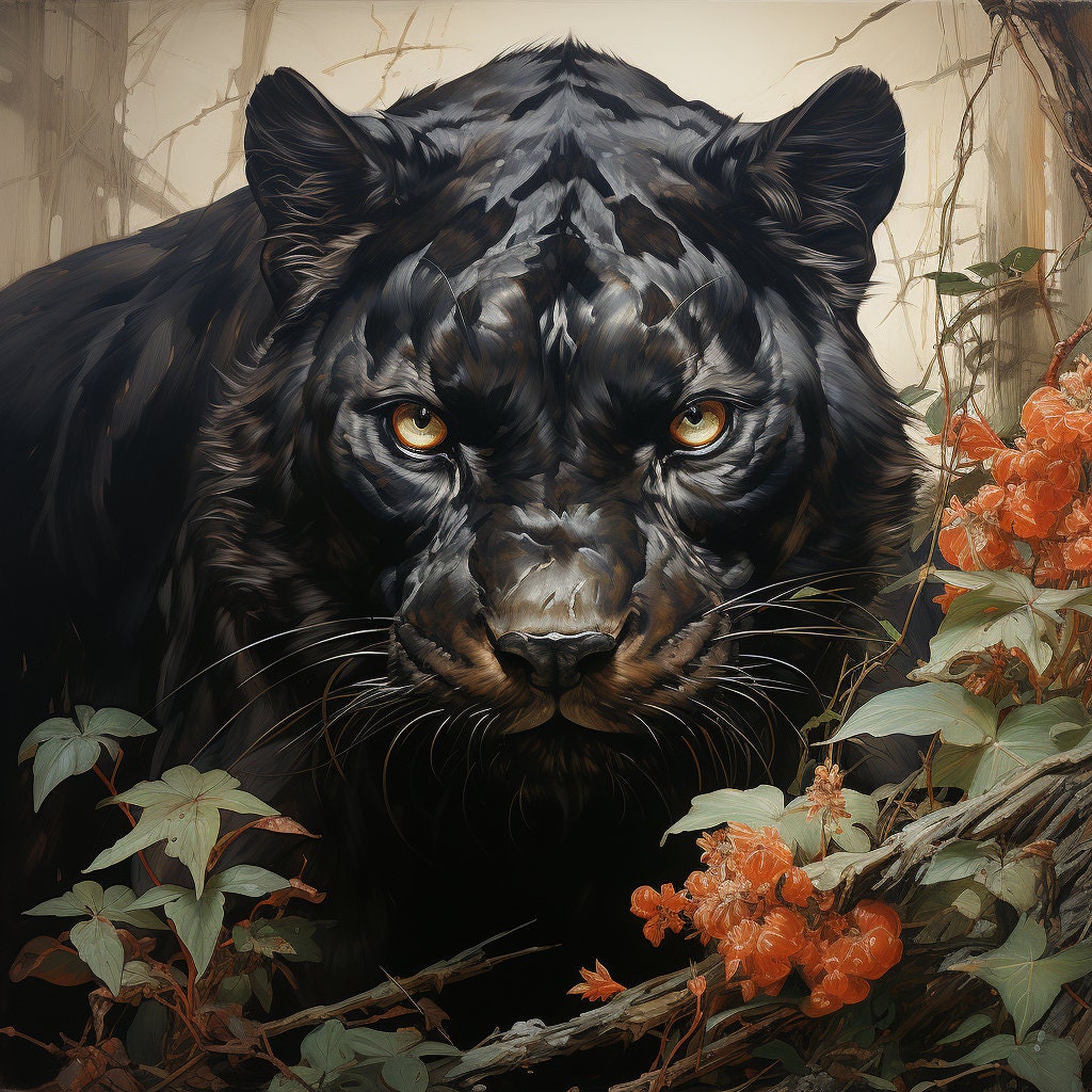 FOURTEEN Majestic Black Panther Wall Art Print, Digital Download, Jungle Wildlife Illustration, Exotic Animal Home Decor, Big Cat Artwork