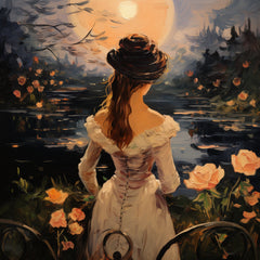 EIGHT Impressionist Lake Scene Painting, Digital Prints, Woman in Hat, Floral Waterfront Canvas Art Picturesque Evening Landscape Wall Decor