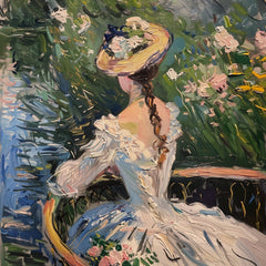EIGHT Impressionist Lake Scene Painting, Digital Prints, Woman in Hat, Floral Waterfront Canvas Art Picturesque Evening Landscape Wall Decor