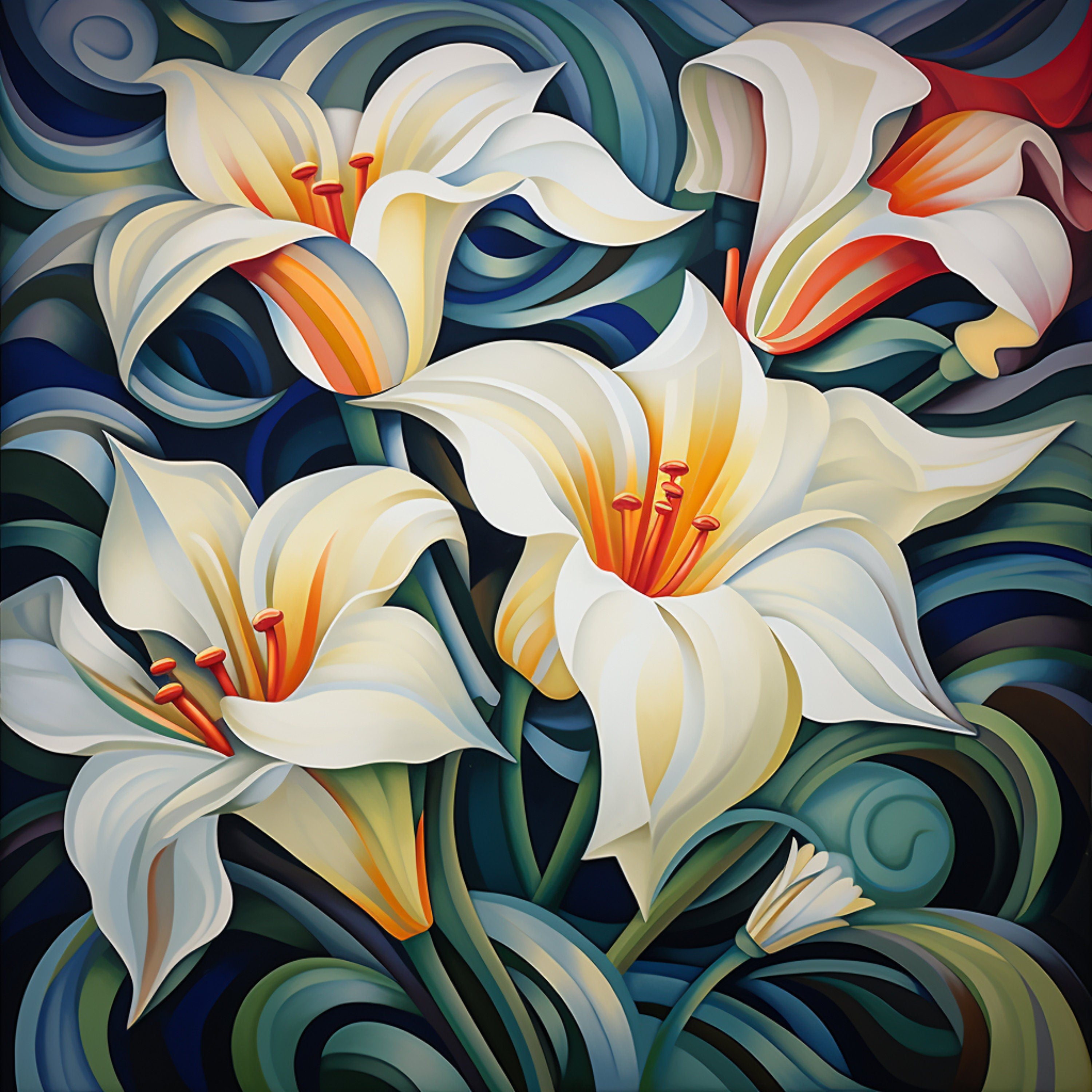 FOURTEEN Elegant White Lilies Wall Art, Floral Home Decor Poster, Large Botanical Canvas Print, Living Room Decor, Nature Inspired Artwork,