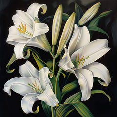 FOURTEEN Elegant White Lilies Wall Art, Floral Home Decor Poster, Large Botanical Canvas Print, Living Room Decor, Nature Inspired Artwork,