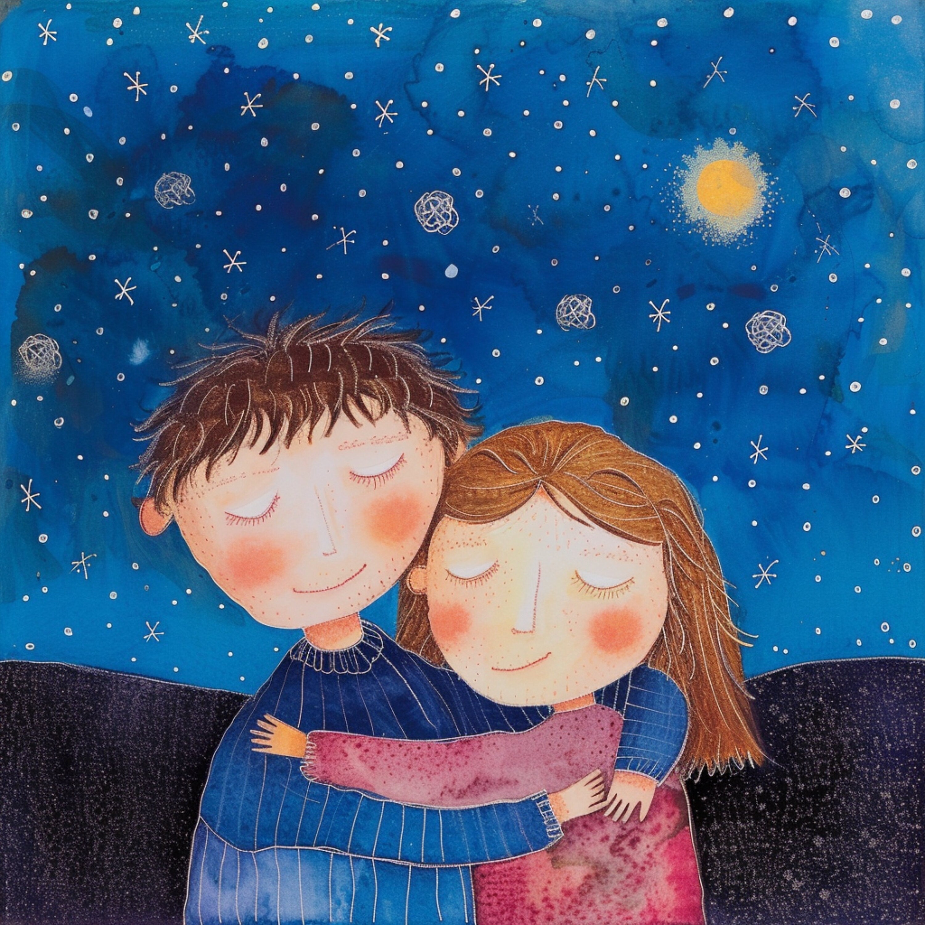 NINETEEN Whimsical Couple Art Prints, Gothic Romantic Wall Decor, Starry Night Love Illustration, Unique Wedding Gift Idea, Digital Download