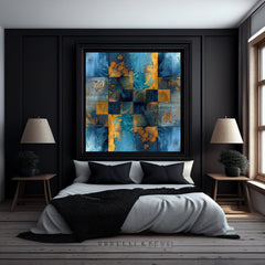 TWELVE Abstract Art Prints Set Modern Wall Decor, Blue Orange Mixed Media Artwork, 12 Piece Gallery Wall Set, Home Office Decor Cubist Style