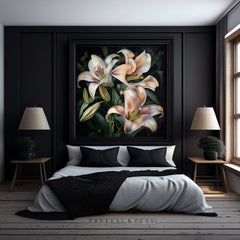 FOURTEEN Elegant White Lilies Wall Art, Floral Home Decor Poster, Large Botanical Canvas Print, Living Room Decor, Nature Inspired Artwork,