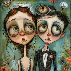 NINETEEN Whimsical Couple Art Prints, Gothic Romantic Wall Decor, Starry Night Love Illustration, Unique Wedding Gift Idea, Digital Download