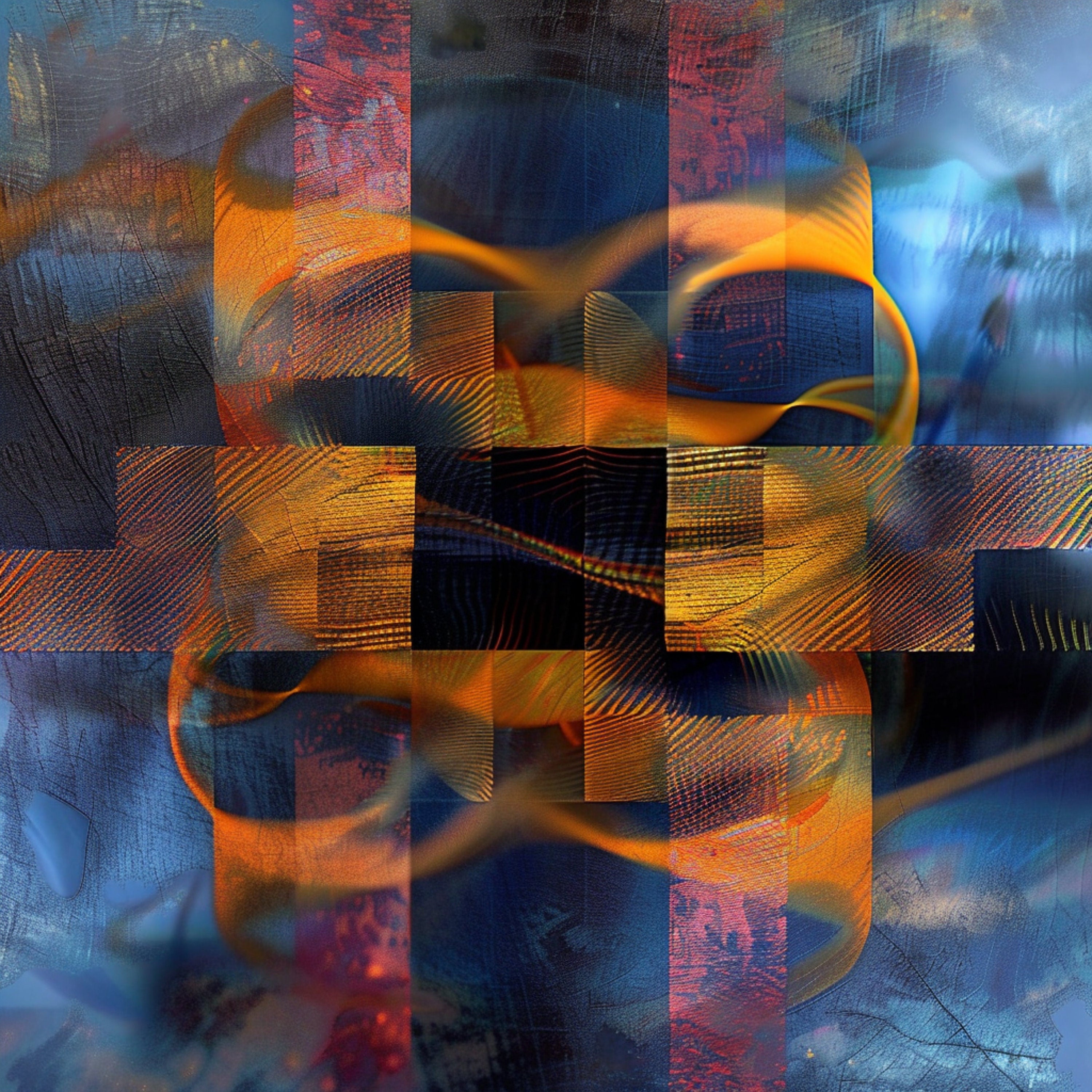 TWELVE Abstract Art Prints Set Modern Wall Decor, Blue Orange Mixed Media Artwork, 12 Piece Gallery Wall Set, Home Office Decor Cubist Style