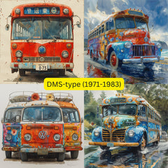 TWENTY Vintage Buses Digital Images, Historical Buses Across the Ages, Antique Buses Artwork Bundle, Retro Bus Illustrations, Set of 20