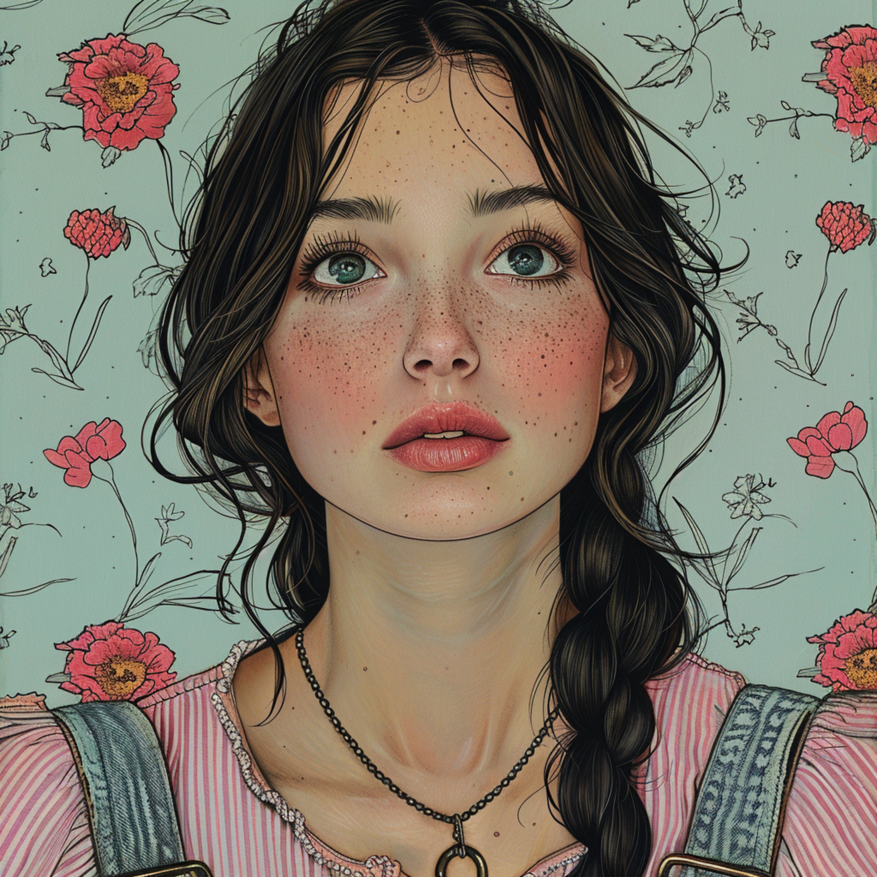 Set of 10 Digital Images, Pastel Nouveaux Female Portraits, Artistic Female Illustrations, Home Decor Art Prints, Instant Download, Large