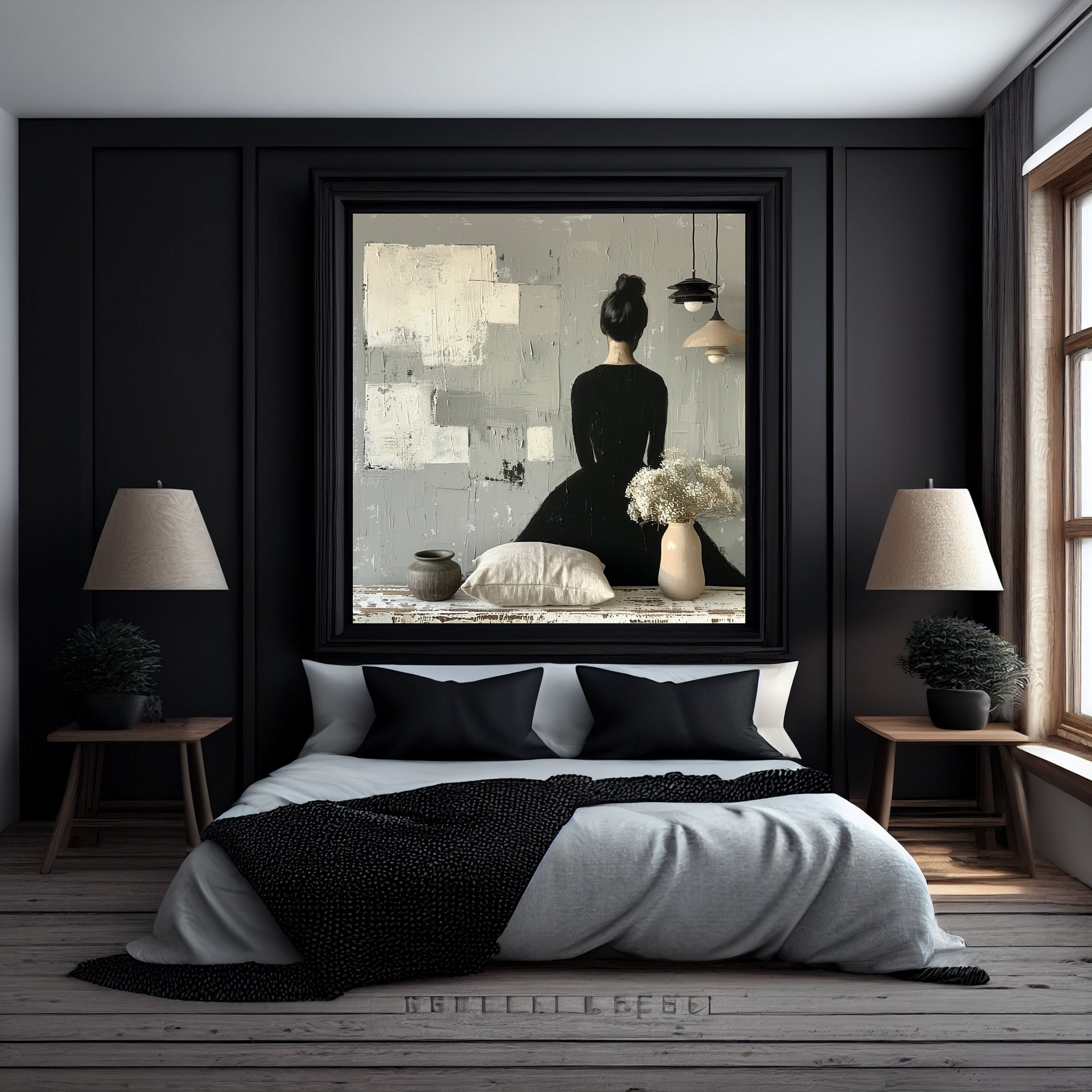 ELEVEN Elegant Monochrome Female Portraits Digital Art Minimalist Woman and Floral Prints, Modern Home Decor Download Set Large Gallery Wall