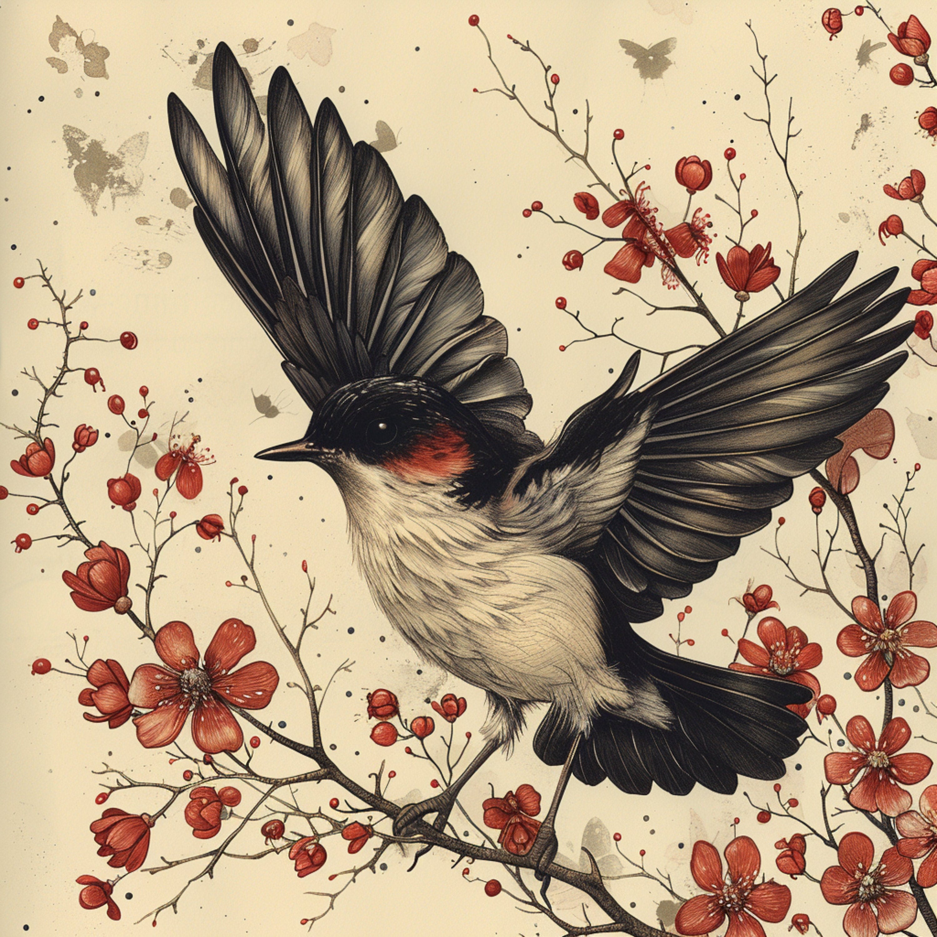 FOURTEEN Vintage Sepia Digital Images 14 Sepia Vintage Females Flowers Birds Nostalgic Art Prints, Antique Style Illustrations Large Artwork