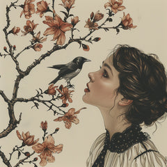 FOURTEEN Vintage Sepia Digital Images 14 Sepia Vintage Females Flowers Birds Nostalgic Art Prints, Antique Style Illustrations Large Artwork