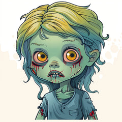 8 Chibi Children Zombie Wall Art, Set Of Eight Digital Images, Kids Room Decor, Halloween Cute Zombie Posters, Spooky Halloween Art For Kids