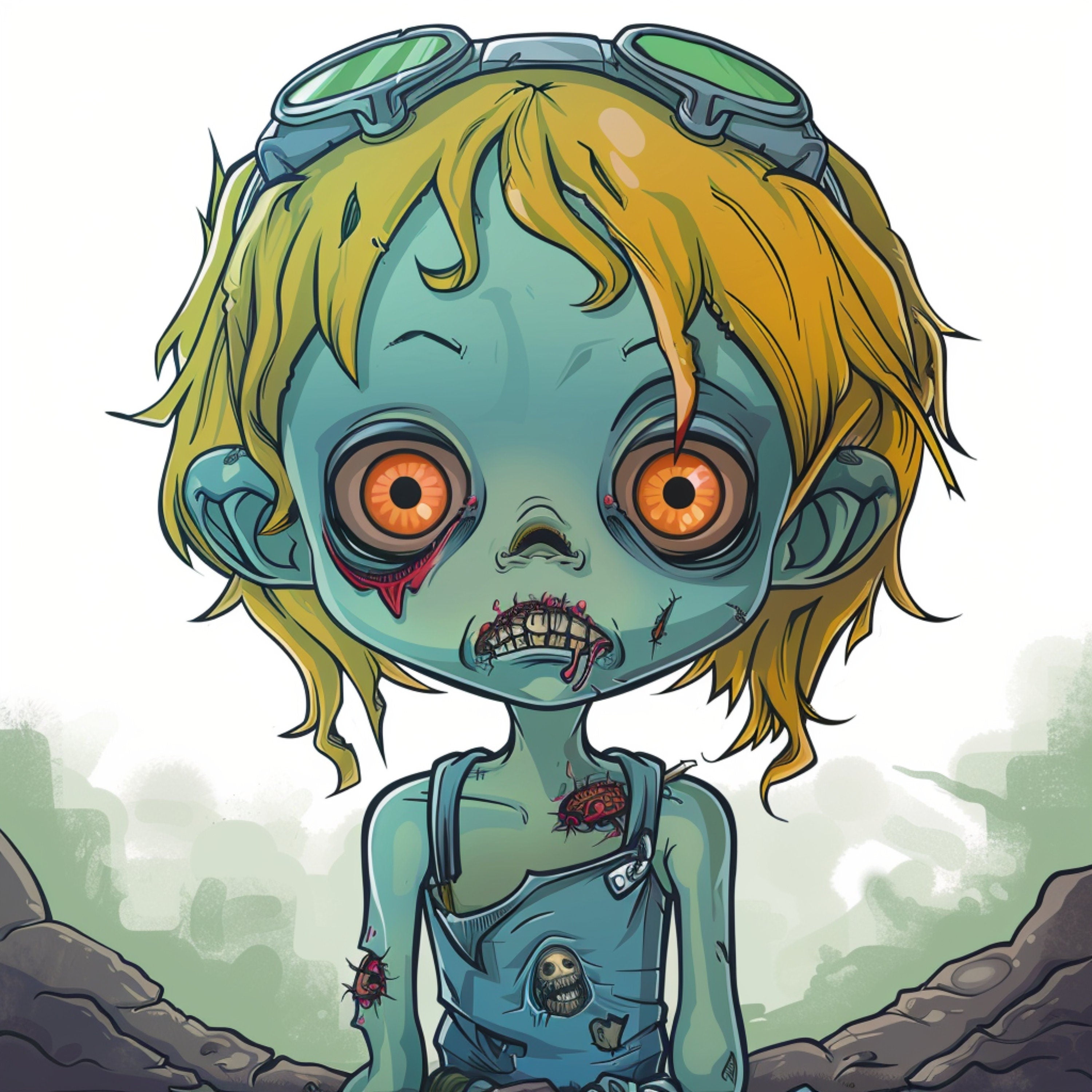 8 Chibi Children Zombie Wall Art, Set Of Eight Digital Images, Kids Room Decor, Halloween Cute Zombie Posters, Spooky Halloween Art For Kids