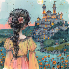 11 Whimsical Pastel Sketch Children's Illustrations, Digital Images, Eleven Beautiful Art Prints, Cute Fantasy Castle, Kids Room Decor.