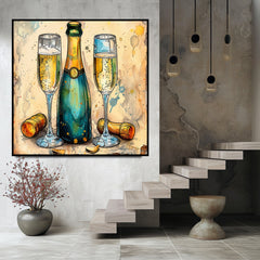 10 Boho Celebration Champagne Toast Digital Images, Large Artwork Poster, Wall Art Decor, Modern Bohemian Style, Instant Download, Poster