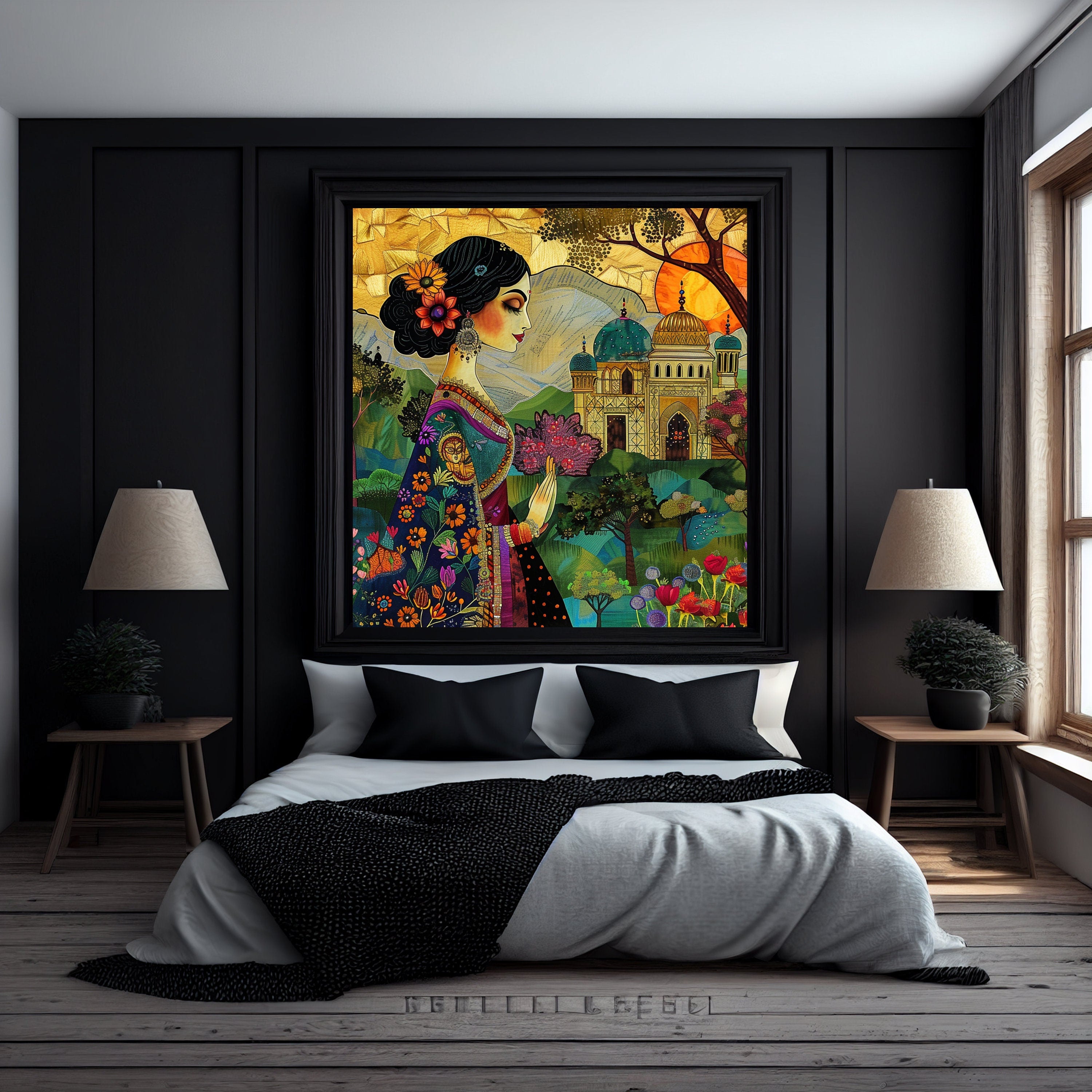 10 Traditional Khajuraho Embroidery Digital Artwork, Large Poster, Vibrant Cultural Print, Decorative Indian Wall Art, Boho Home Decor