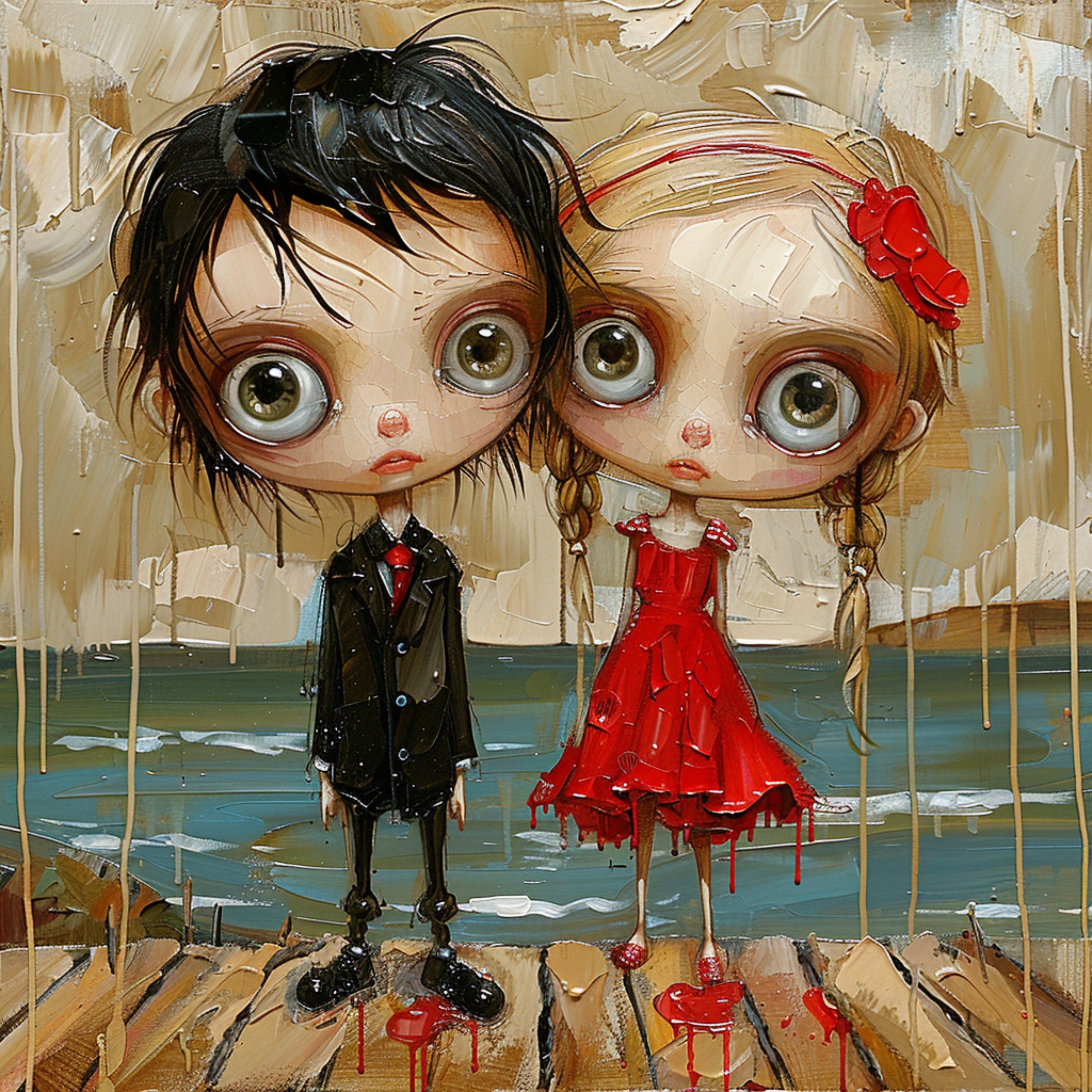 12 Cute Young Couple Cartoon Caricatures, Seaside Scene Digital Images, Adorable 12 Art Prints, Unique Wall Decor for Home, Poster.