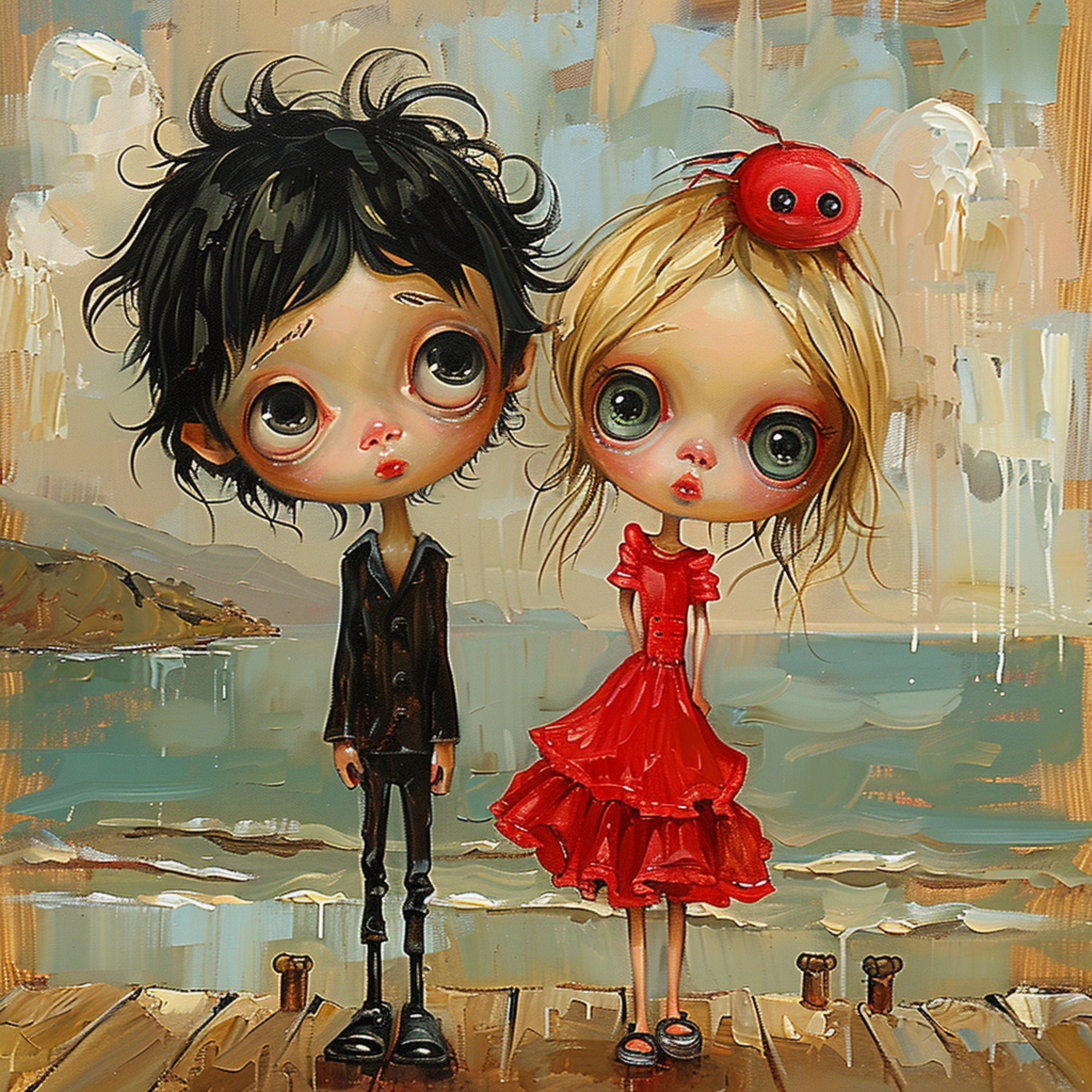 12 Cute Young Couple Cartoon Caricatures, Seaside Scene Digital Images, Adorable 12 Art Prints, Unique Wall Decor for Home, Poster.