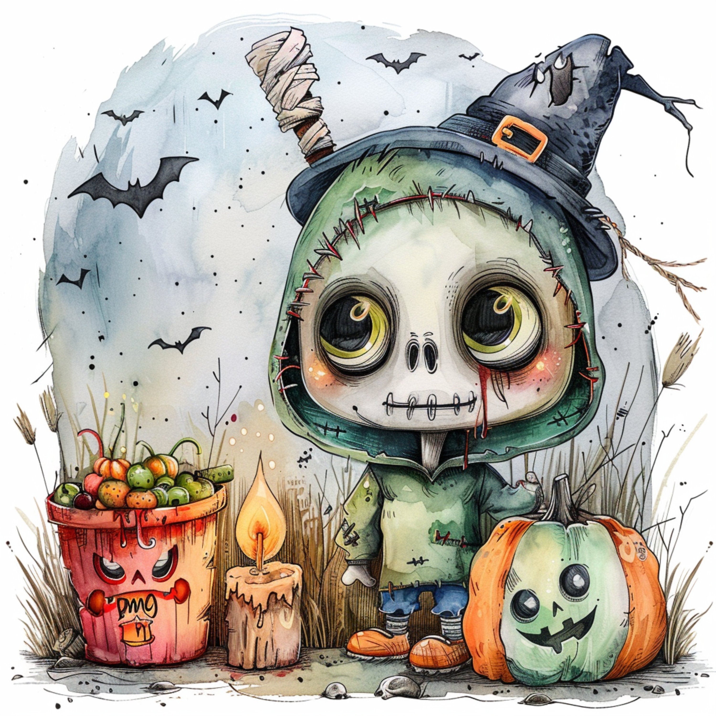 FOURTEEN Cute Halloween Art Collection, Spooky Kids Digital Prints, Nursery Wall Decor, Halloween Poster Set, Playroom Artwork Set For Child
