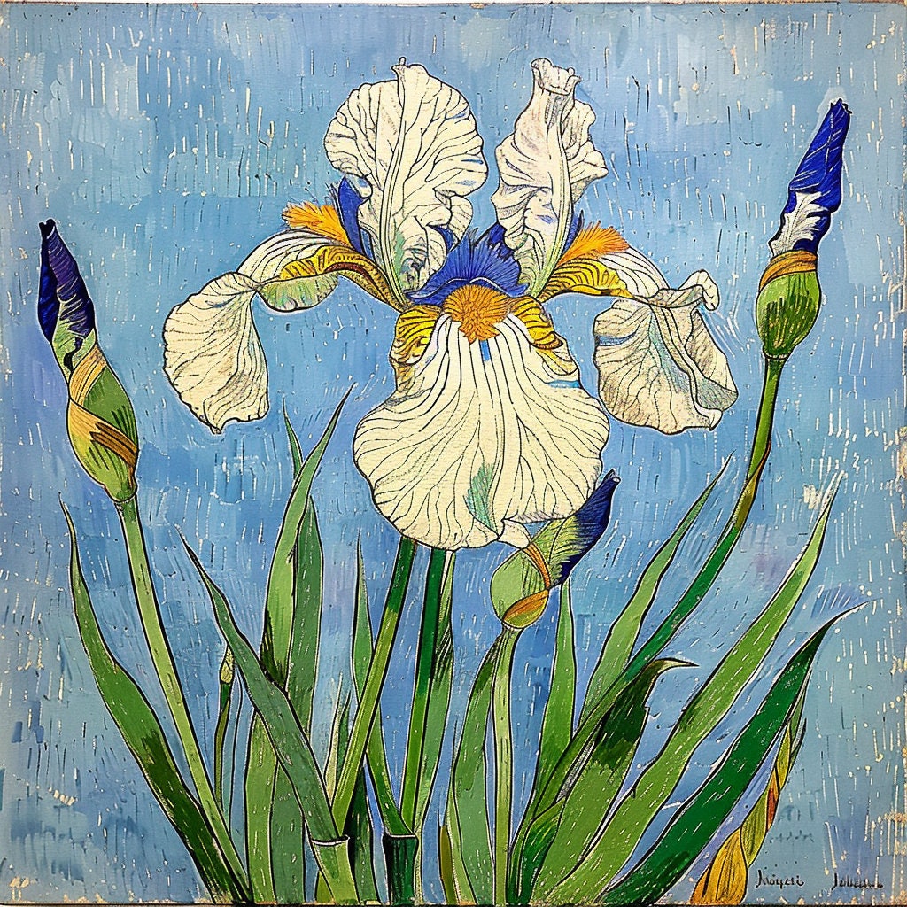 TWELVE Blue Iris Flowers Digital Art, 12 Square Large Artwork Prints, Beautiful Floral Wall Decor, Irises Botanical Illustration
