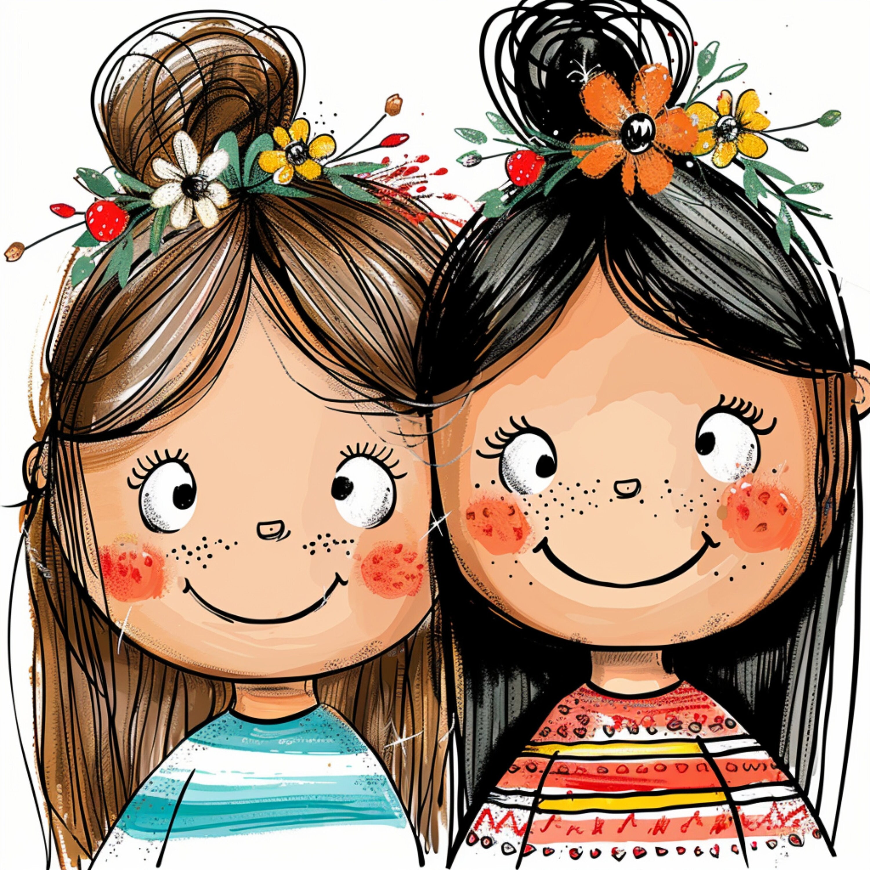 Cute Friendship Wall Art, Digital Art for Girls, Young Girls Room Decor, Besties Illustration Print, Whimsical Girls Wall Art, 12 Images Set
