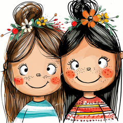 Cute Friendship Wall Art, Digital Art for Girls, Young Girls Room Decor, Besties Illustration Print, Whimsical Girls Wall Art, 12 Images Set