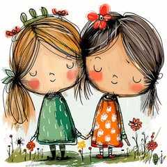 Cute Friendship Wall Art, Digital Art for Girls, Young Girls Room Decor, Besties Illustration Print, Whimsical Girls Wall Art, 12 Images Set