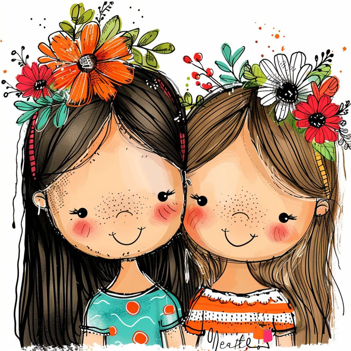 Cute Friendship Wall Art, Digital Art for Girls, Young Girls Room Decor, Besties Illustration Print, Whimsical Girls Wall Art, 12 Images Set