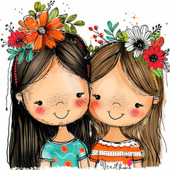 Cute Friendship Wall Art, Digital Art for Girls, Young Girls Room Decor, Besties Illustration Print, Whimsical Girls Wall Art, 12 Images Set