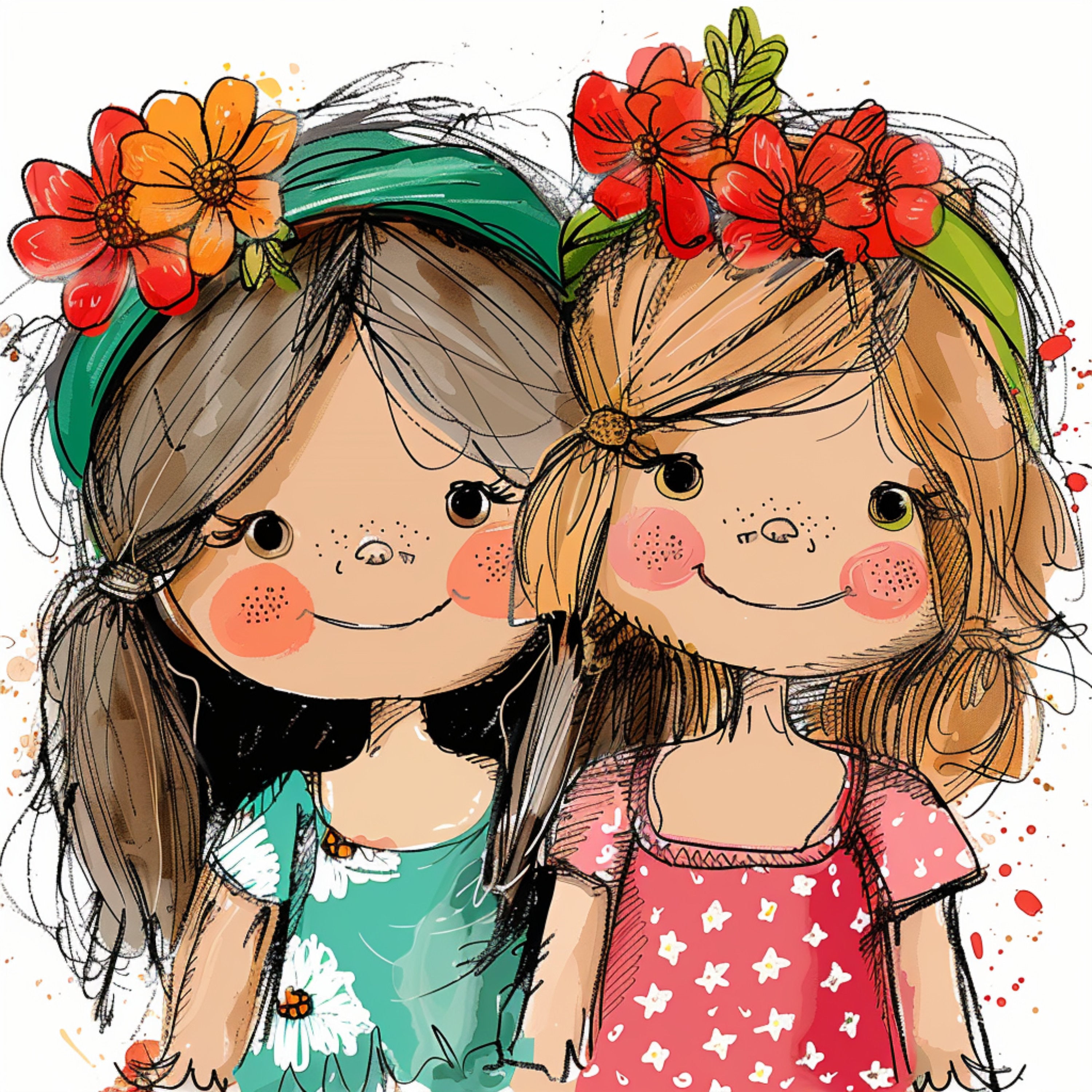 Cute Friendship Wall Art, Digital Art for Girls, Young Girls Room Decor, Besties Illustration Print, Whimsical Girls Wall Art, 12 Images Set