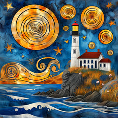 11 Digital Lighthouse Wall Art, Contemporary Coastal Decor, Large Poster Print, Square Beach Artwork, Modern Nautical Design, Sea Theme.