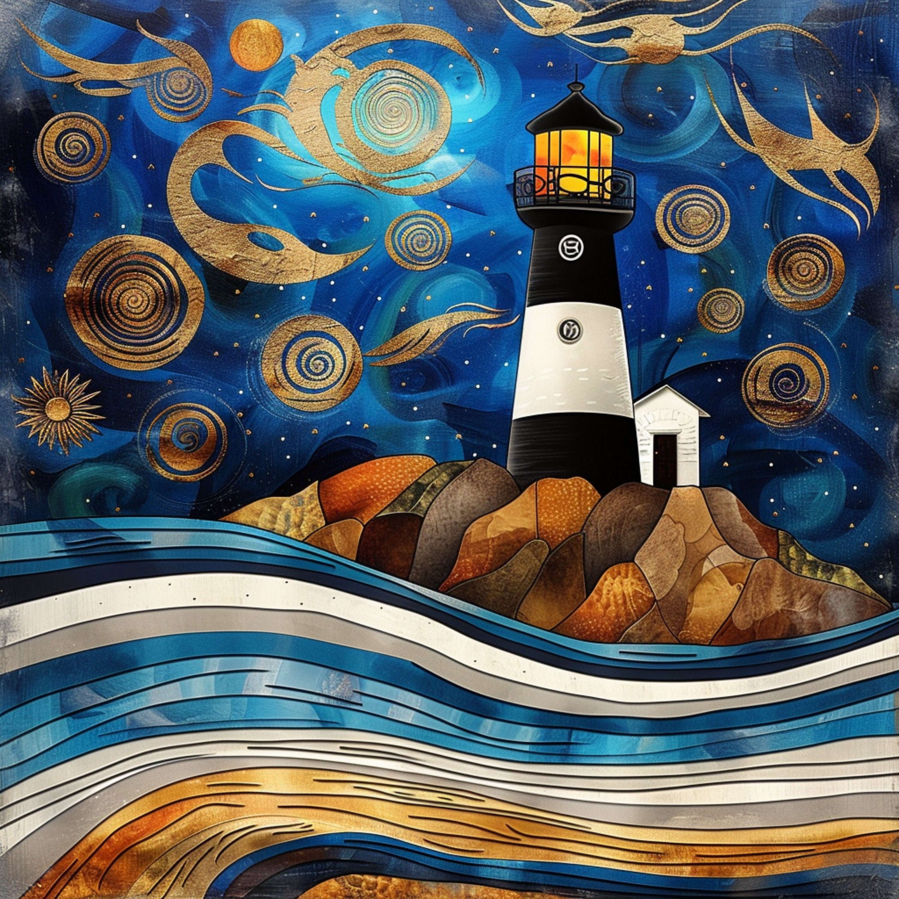 11 Digital Lighthouse Wall Art, Contemporary Coastal Decor, Large Poster Print, Square Beach Artwork, Modern Nautical Design, Sea Theme.