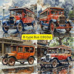 TWENTY Vintage Buses Digital Images, Historical Buses Across the Ages, Antique Buses Artwork Bundle, Retro Bus Illustrations, Set of 20