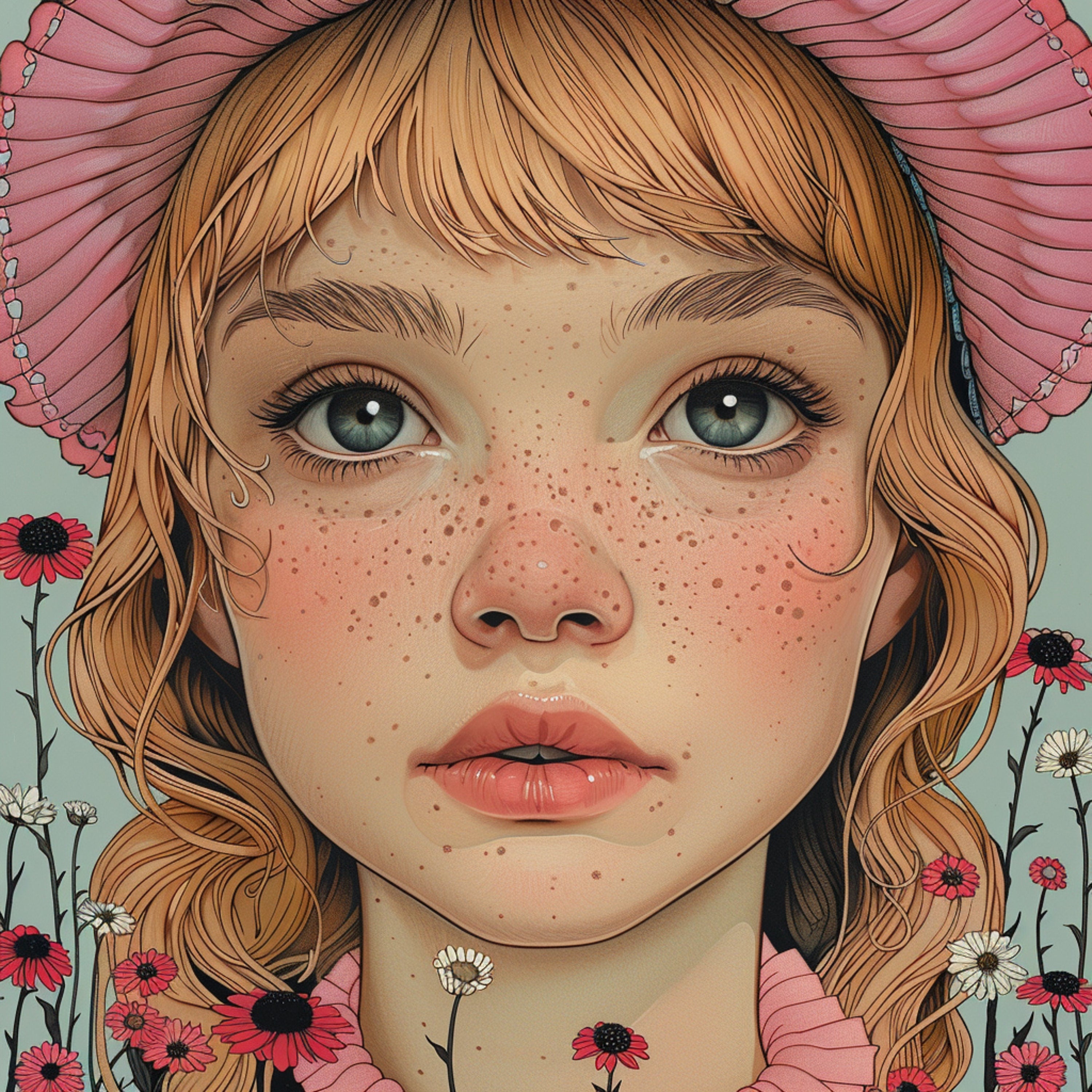 Set of 10 Digital Images, Pastel Nouveaux Female Portraits, Artistic Female Illustrations, Home Decor Art Prints, Instant Download, Large