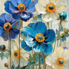 TWELVE Digital Flower Art Prints, Set of 12 Floral Images, Blue Flower Wall Art, Large Digital Art, Home Decor, Modern Floral Prints, Boho.