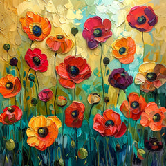 TWELVE Poppies Wall Art, Contemporary Acrylic, Large Artwork Digital Download, Vibrant Floral Decor, Abstract Poppy Painting Print.