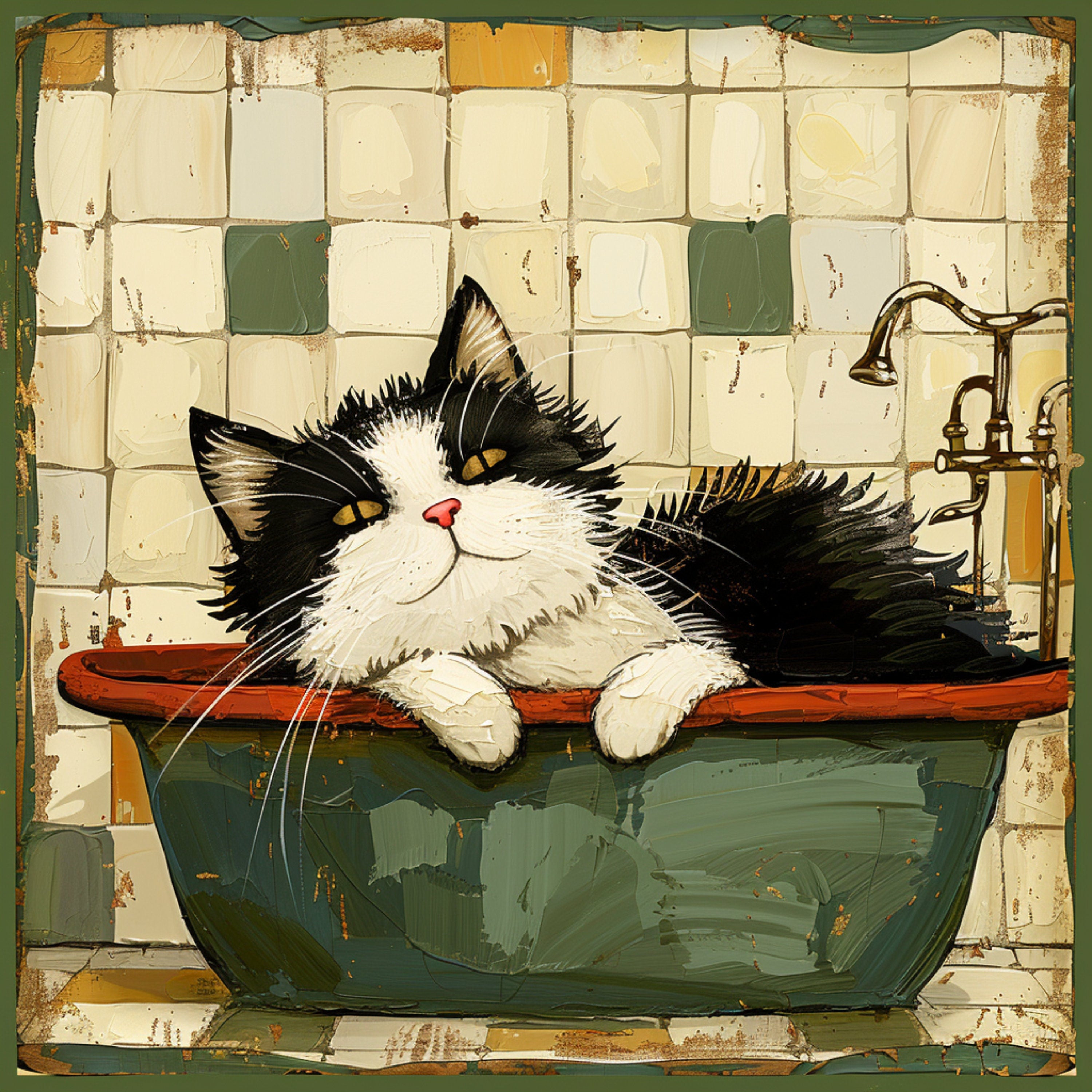 12 Cute Cat in Tub Digital Artwork, Cartoon Cat Illustration Wall Art, Large Cat Print for Home Decor, Cat Lovers Gift, 12 Digital Images.