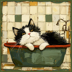12 Cute Cat in Tub Digital Artwork, Cartoon Cat Illustration Wall Art, Large Cat Print for Home Decor, Cat Lovers Gift, 12 Digital Images.