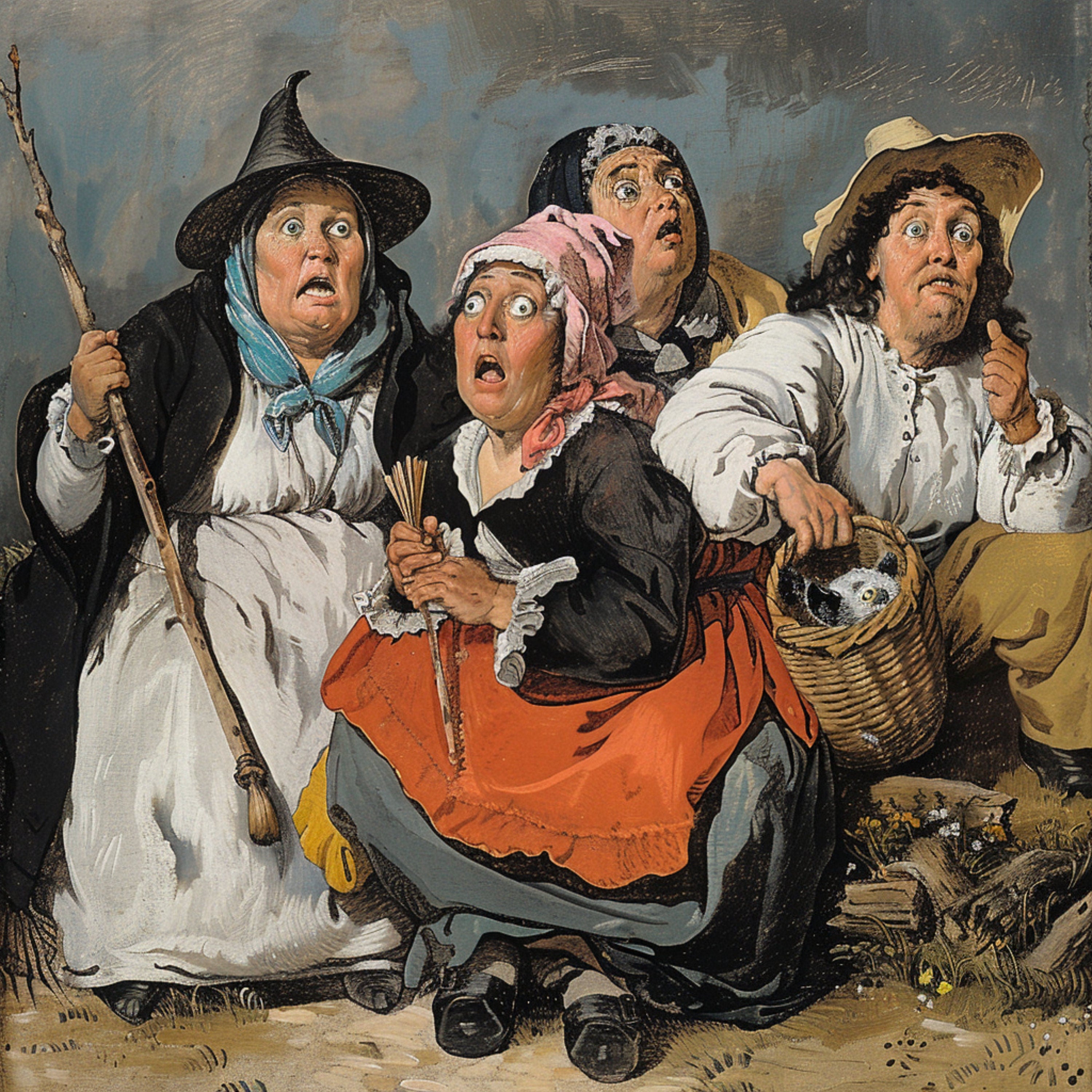 TEN Halloween Witch Trial Scene Digital Art, Salem Witch Trials Halloween Art, Large Witchcraft Artwork, 11 Digital Images Set