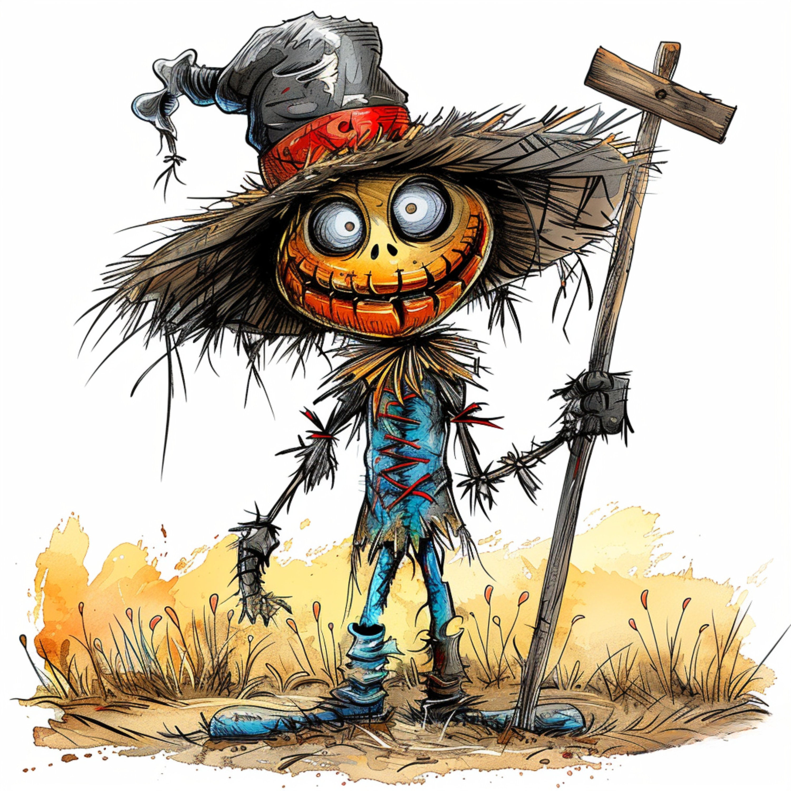 21 Images Scarecrow Wall Art Digital Download, Large Scarecrow Poster, Kids Room Decor Scarecrow Illustration Halloween Artwork Playroom Art