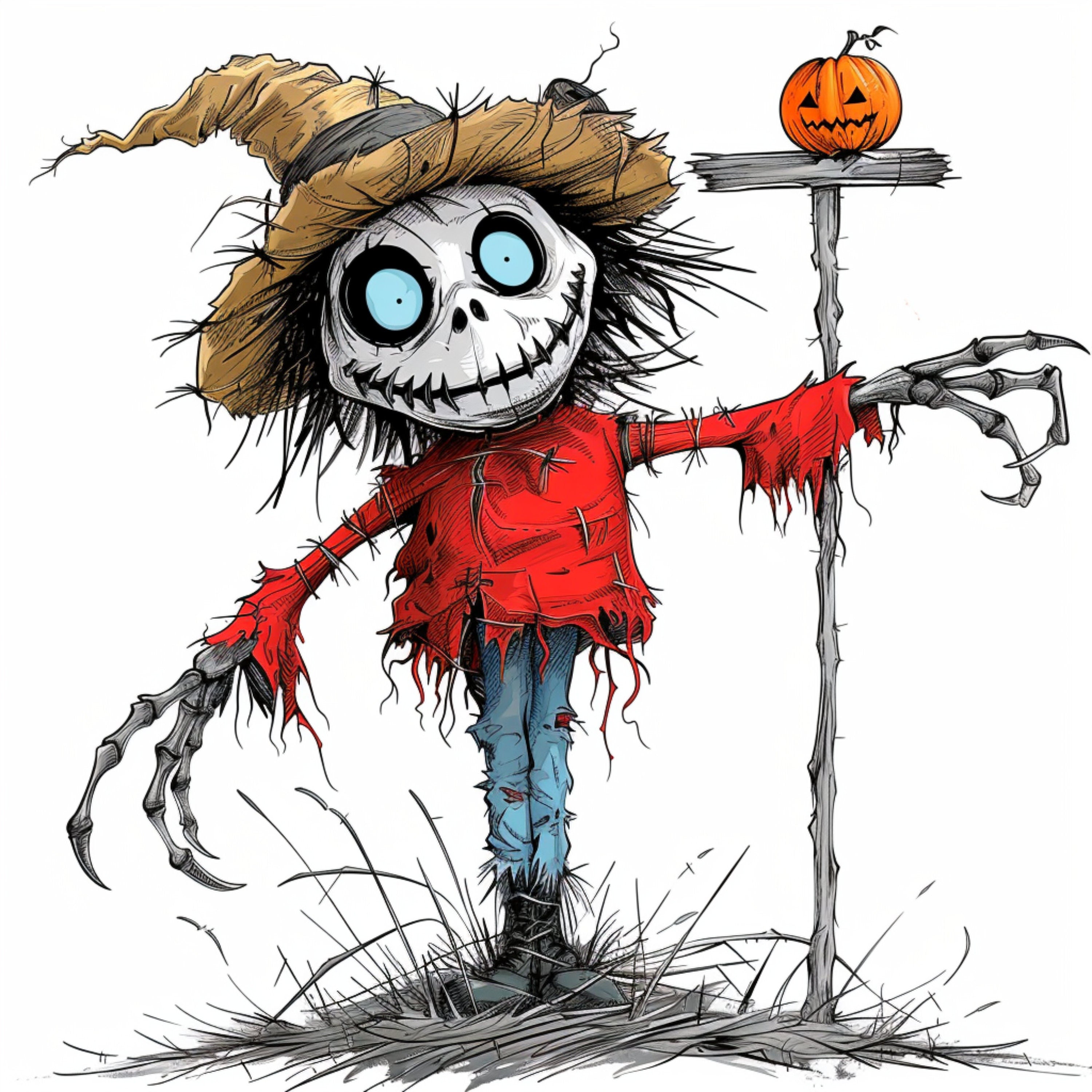21 Images Scarecrow Wall Art Digital Download, Large Scarecrow Poster, Kids Room Decor Scarecrow Illustration Halloween Artwork Playroom Art