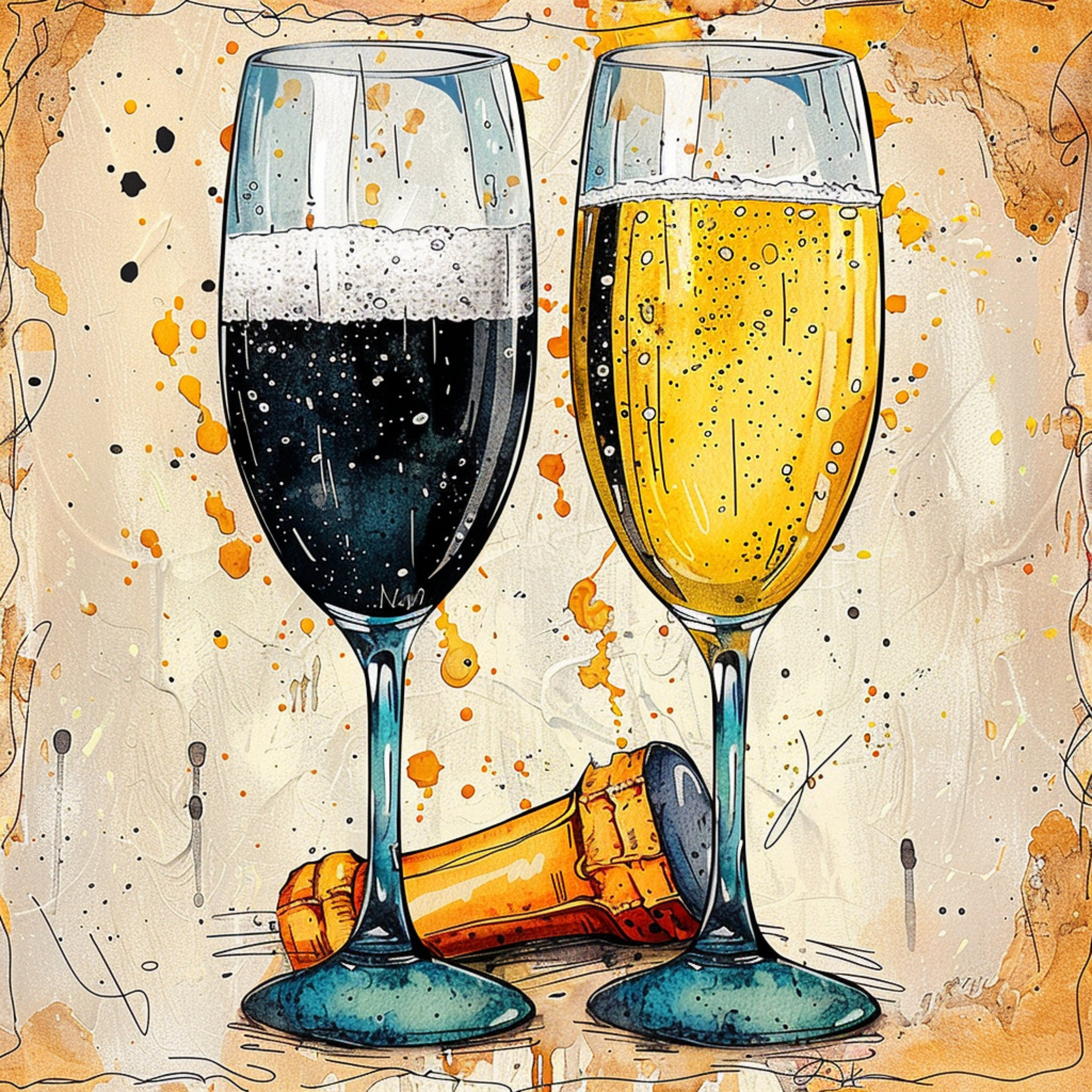 10 Boho Celebration Champagne Toast Digital Images, Large Artwork Poster, Wall Art Decor, Modern Bohemian Style, Instant Download, Poster - TheBestTherapyIsArt