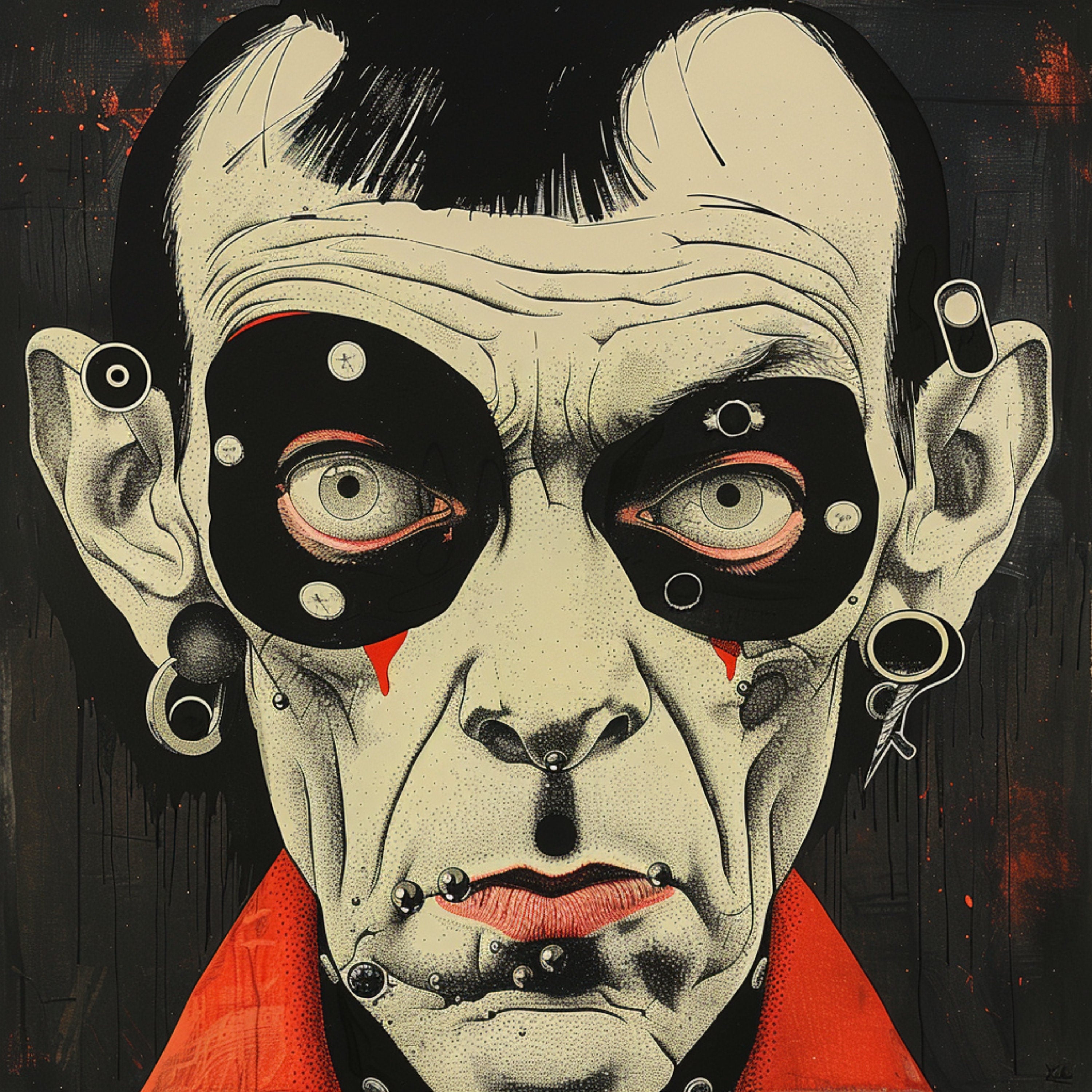 15 digital images, punk male portrait, surrealism art, halloween decor, horror themed prints, unique wall art, spooky home decor, poster