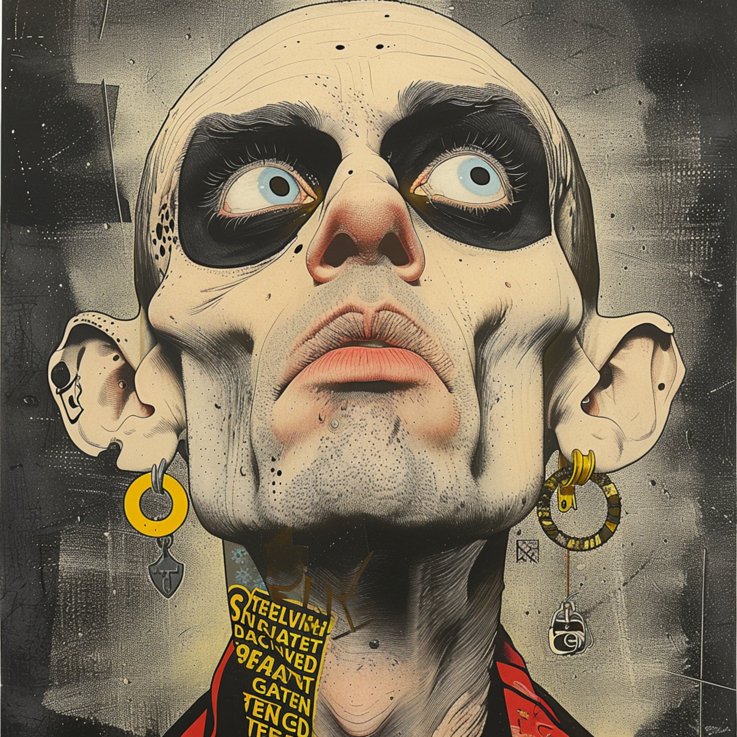 15 digital images, punk male portrait, surrealism art, halloween decor, horror themed prints, unique wall art, spooky home decor, poster