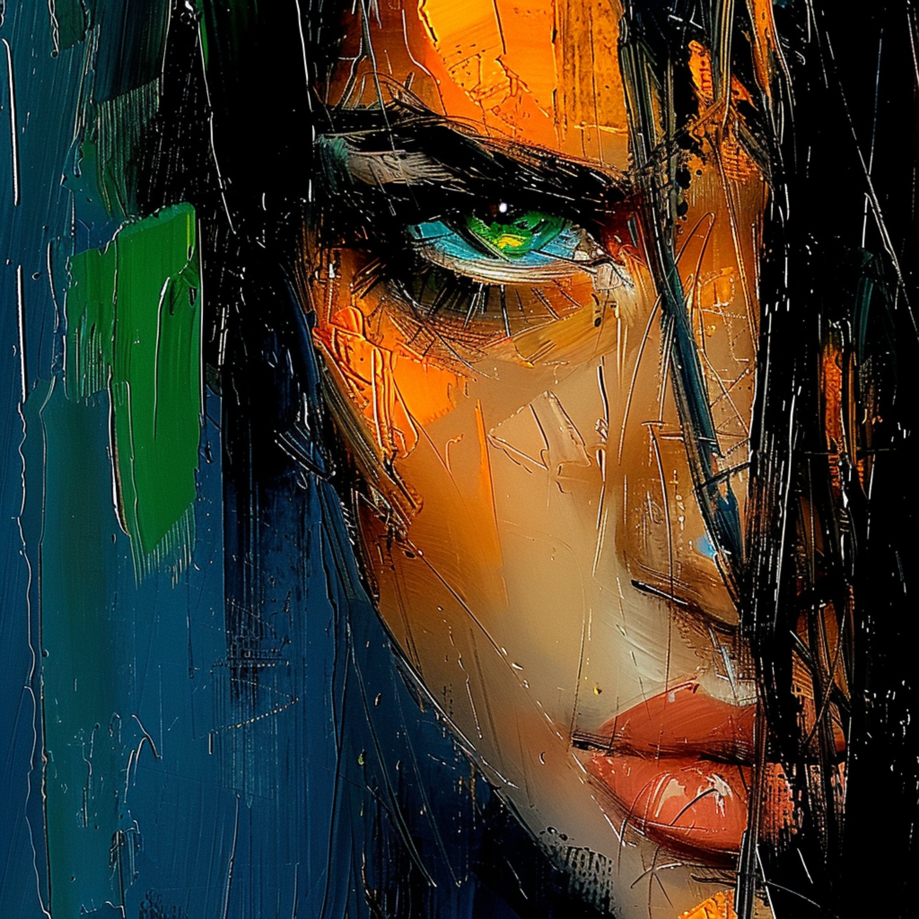12 Digital Images Poster, Female Portrait Close Up, Artistic Pose, Bedroom Wall Art, Modern Home Decor, Artistic Female Oil Painting.