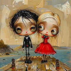 12 Cute Young Couple Cartoon Caricatures, Seaside Scene Digital Images, Adorable 12 Art Prints, Unique Wall Decor for Home, Poster.